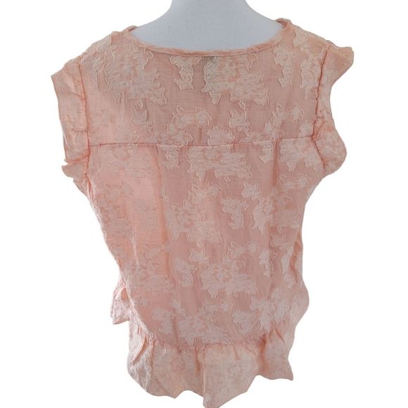 LC Lauren Conrad Floral Jacquard Shell XL Blouse Top Tank Pink Coral Peplum Hem - Picture 3 of 5
